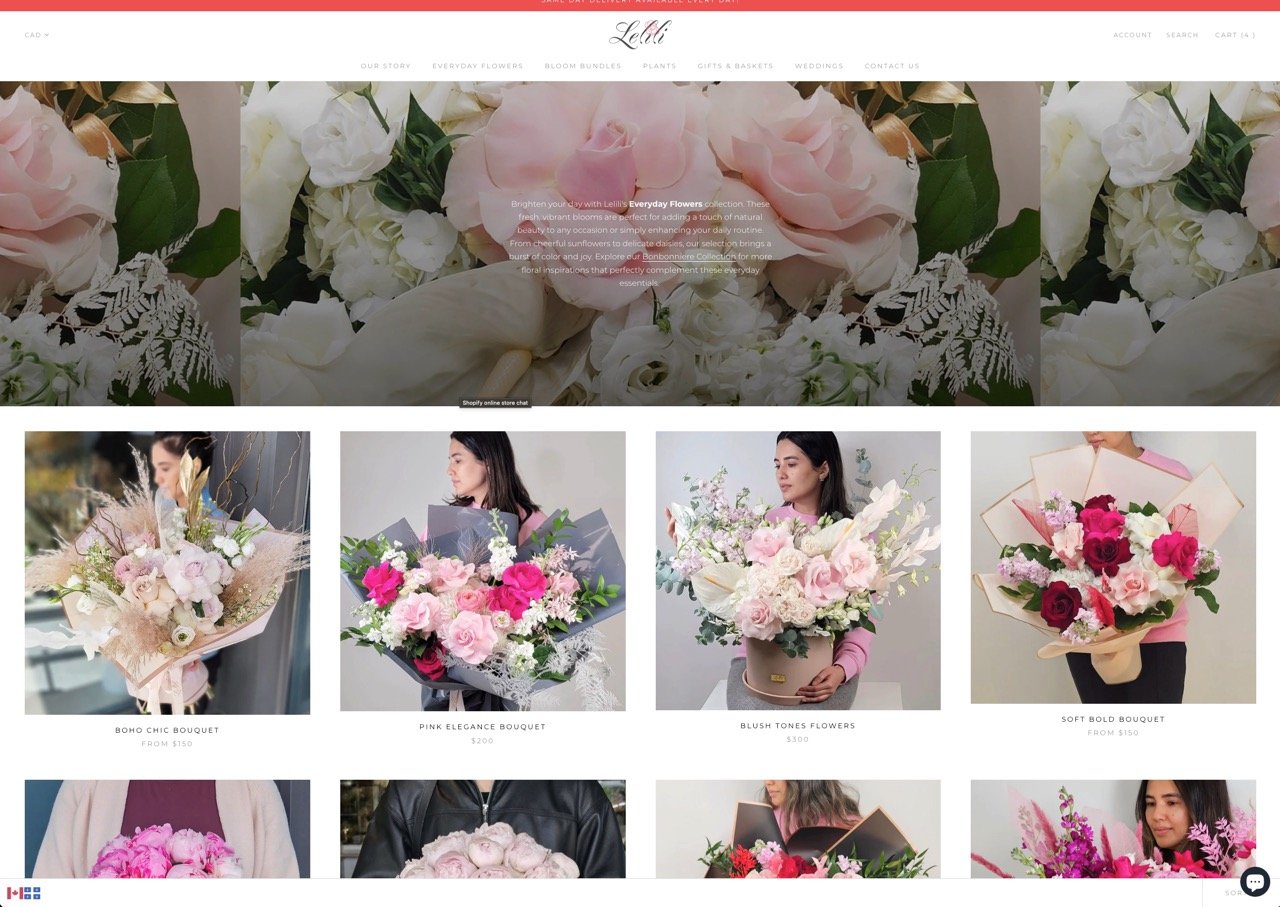 A screenshot of the main products page for Lelili's website.